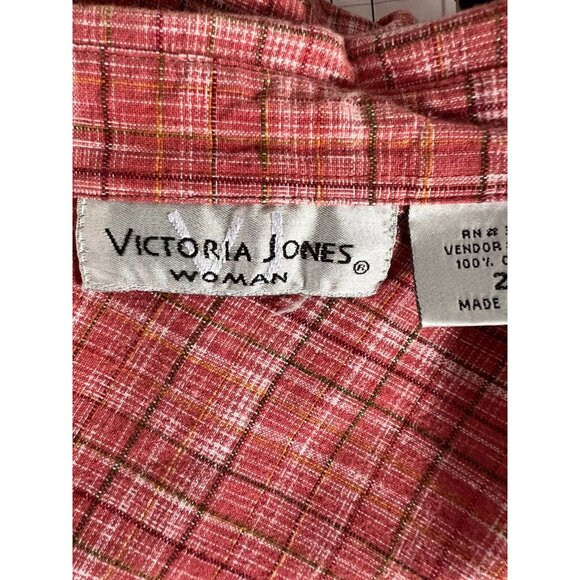Victoria Jones Womans Red Plaid Cotton Button-Up Shirt 2X - Picture 4 of 16